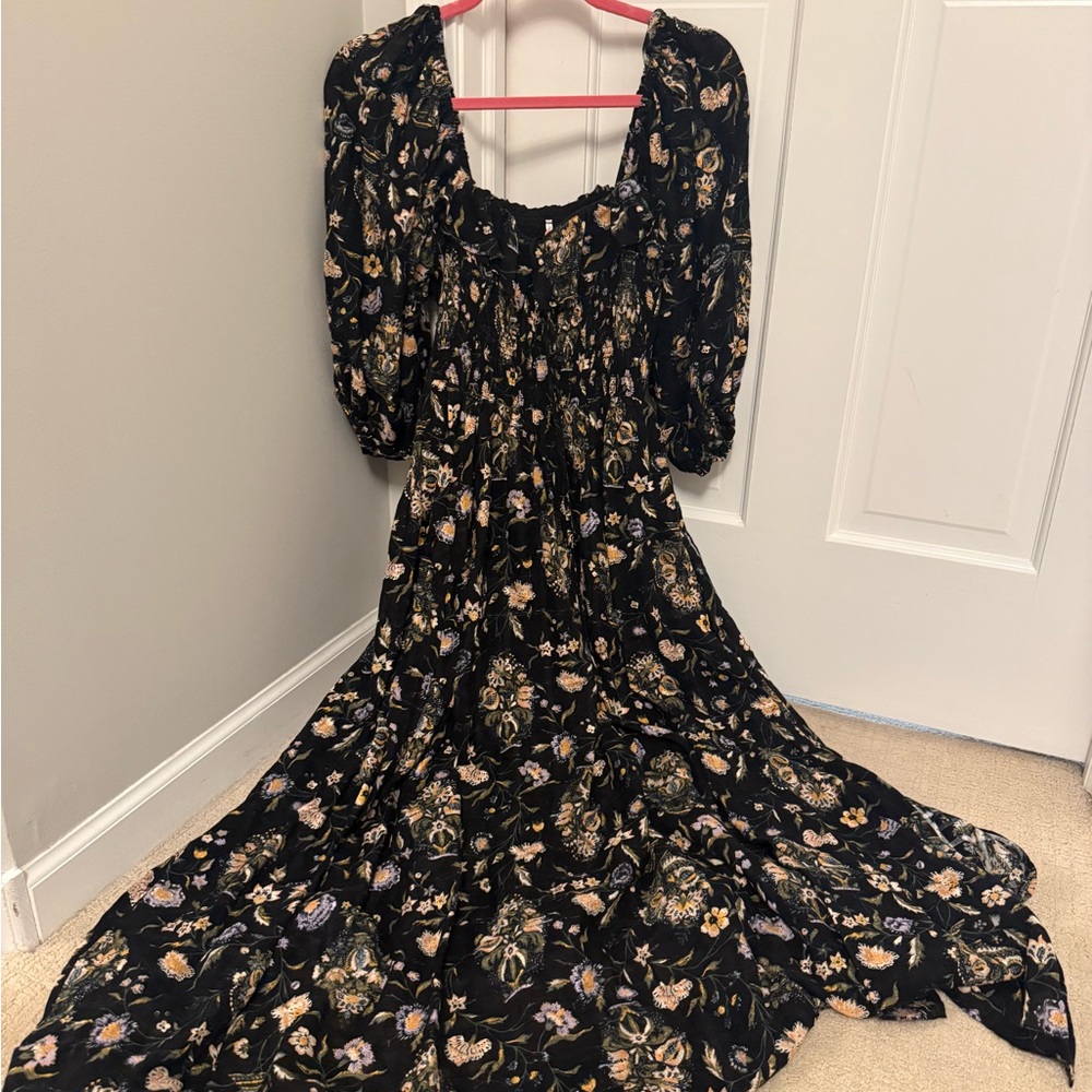 Free People Black Floral Long Sleeve Maxi Dress